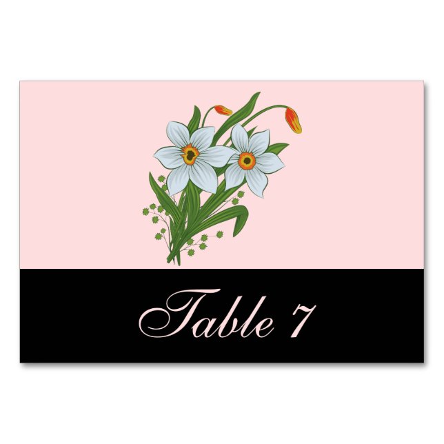 Tarjeta De Mesa Tulips y Daffodils Boda Black (Anverso)