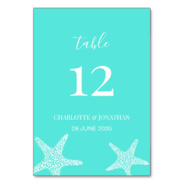 Tarjeta De Mesa Turqoise Modern Tropical Starfish Beach Wedding