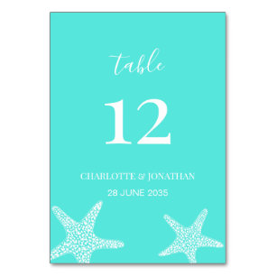 Tarjeta De Mesa Turqoise Modern Tropical Starfish Beach Wedding