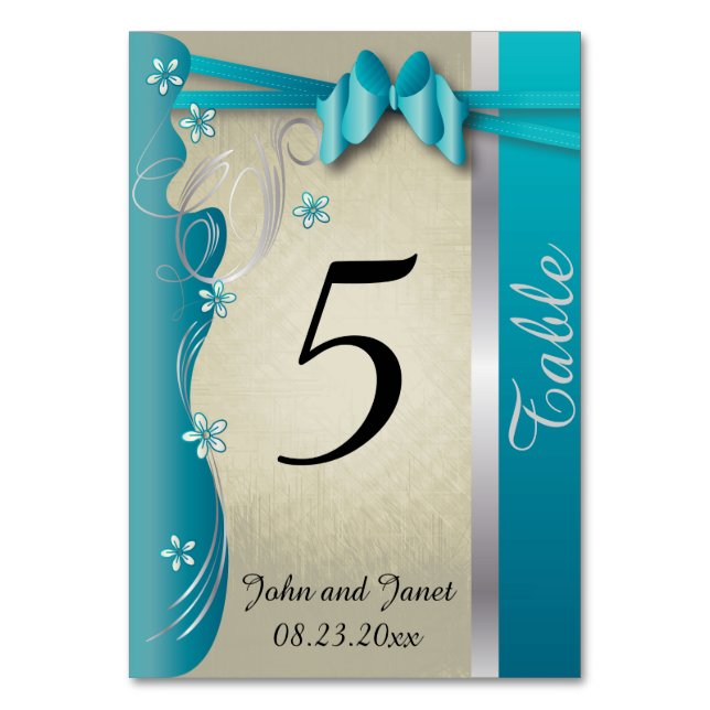 Tarjeta De Mesa Turquesa y plateada de época (Anverso)