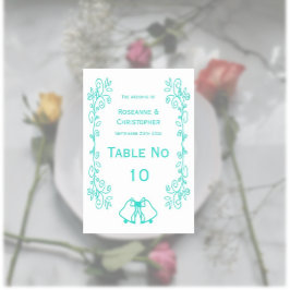 Tarjeta De Mesa Turquoise Bells Scrollwork Design Boda