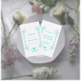 Tarjeta De Mesa Turquoise Bells Scrollwork Design Boda