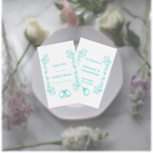 Tarjeta De Mesa Turquoise Bells Scrollwork Design Boda