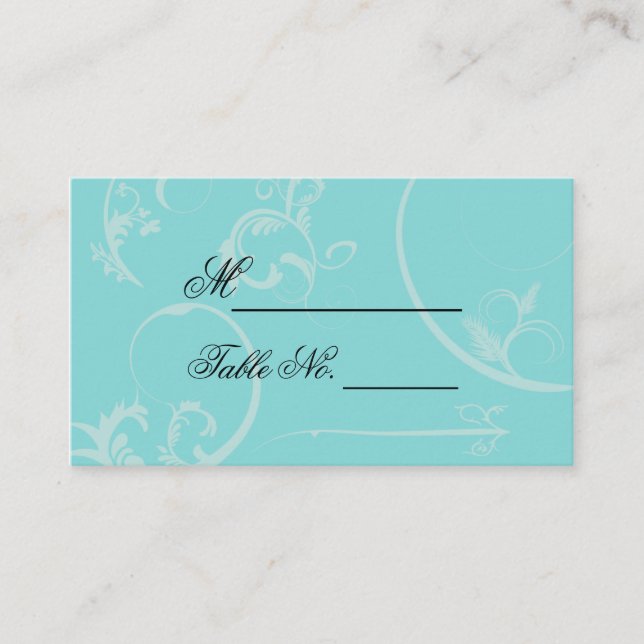 Tarjeta De Mesa Turquoise Black Swirl Flourier Boda Place Card (Anverso)