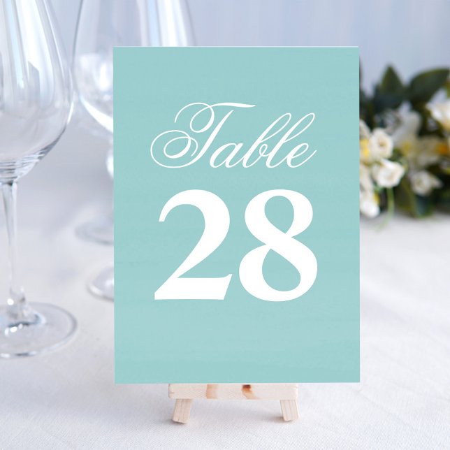 Tarjeta De Mesa Turquoise Wedding Script Table Number Sign  (Wedding table number with light watercolor background and turquoise blue.)