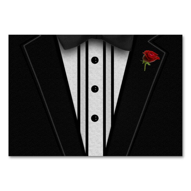 Tarjeta De Mesa Tuxedo negro con corbata (Anverso)