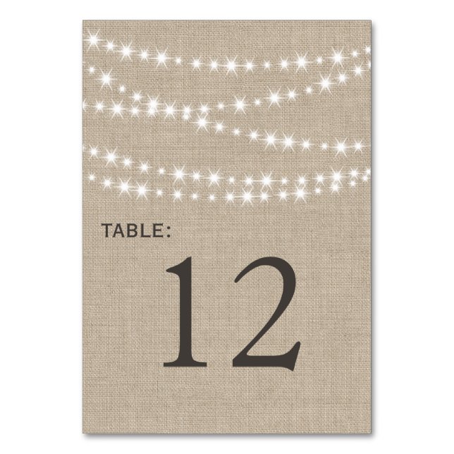 Tarjeta De Mesa Twinkle Lights Typography Número de tabla (Anverso)