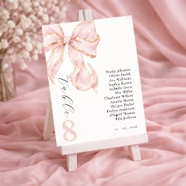 Tarjeta De Mesa  Tying the knot bridal shower Pink bow.