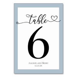 Tarjeta De Mesa Typografía Dusty Blue Gray Wedding Recepcion