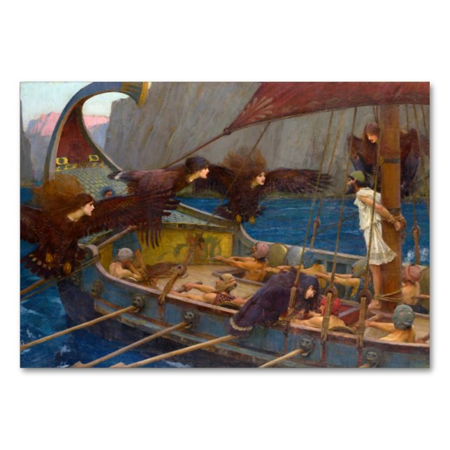 Tarjeta De Mesa Ulises y sirenas de JW Waterhouse (Anverso)