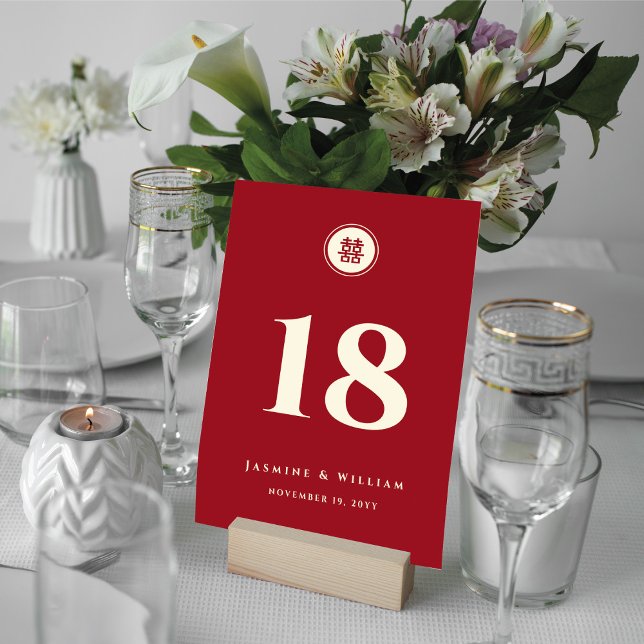 Tarjeta De Mesa Un círculo rojo doble felicidad Boda chino moderno (Subido por el creador)
