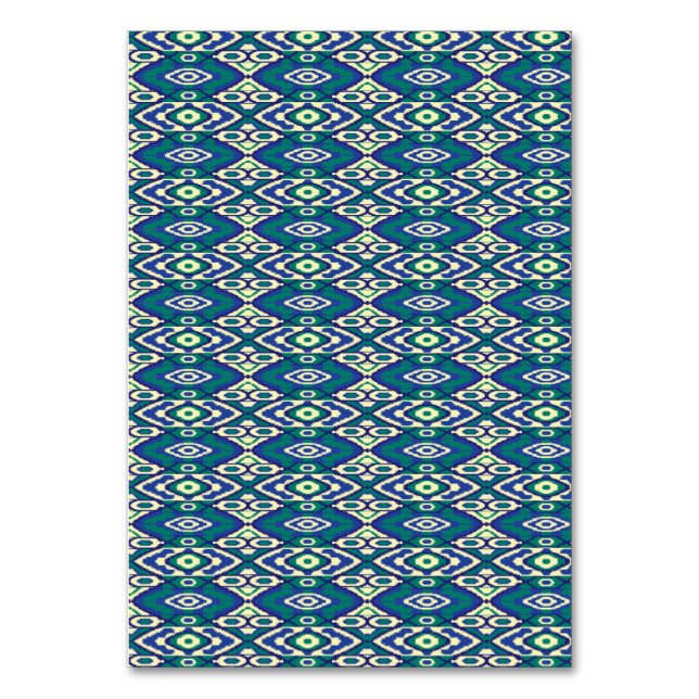 Tarjeta De Mesa Un patrón simétrico de motivos azules sobre un tej (Anverso)