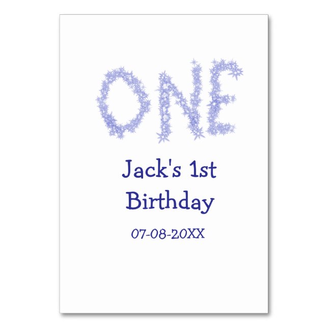 Tarjeta De Mesa Un purpurina azul niño moderno de primer cumpleaño (Anverso)