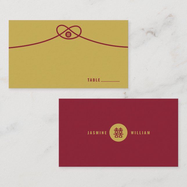 Tarjeta De Mesa Unión de nudos rojos doble felicidad Boda chino (Anverso / Reverso)