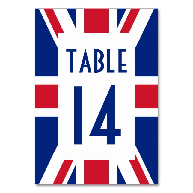 Tarjeta De Mesa Union Jack con número azul (Reverso)