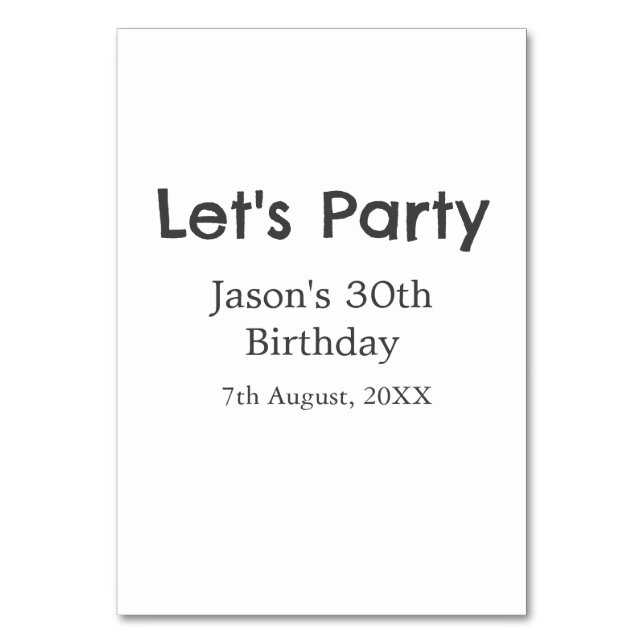 Tarjeta De Mesa Vamos fiesta feliz 30 cumpleaños nombre gris simpl (Anverso)