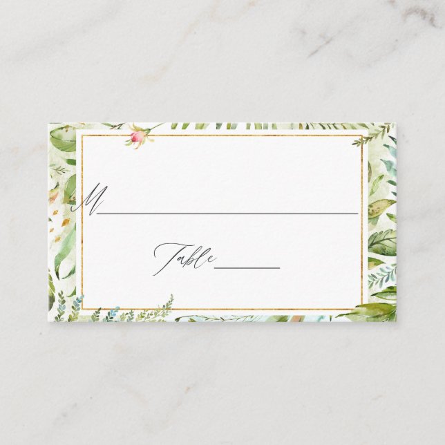 Tarjeta De Mesa Vegetación acuarela Boda monogramado (Anverso)