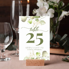 Tarjeta De Mesa Vegetación acuarela Dorada Floral Elegante Boda