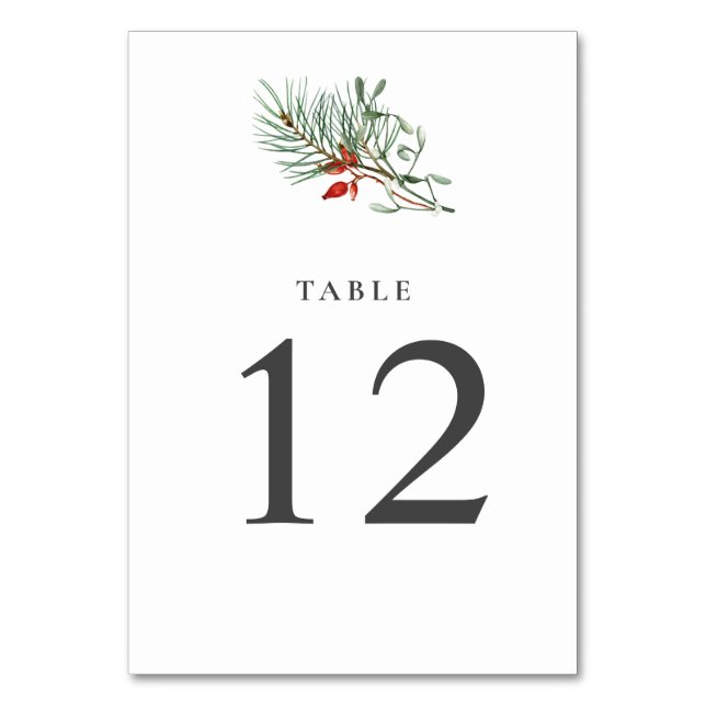 Tarjeta De Mesa Vegetación botánica de invierno y Berries RSVP (Anverso)