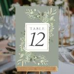 Tarjeta De Mesa Vegetación de color de agua deja números de tabla<br><div class="desc">Con delicadas hojas de acuarela sobre un fondo de sabios plateados,  estos números botánicos de moda se pueden personalizar para su evento especial. Diseñado por Thisisnotme©</div>