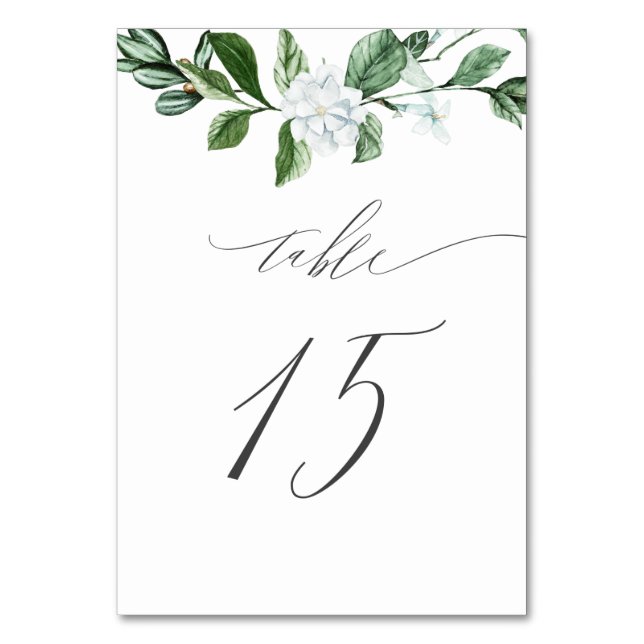 Tarjeta De Mesa Vegetación moderna Floral blanca n° 15 Boda (Anverso)