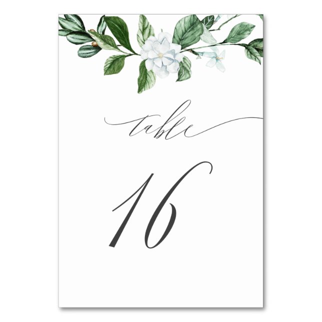 Tarjeta De Mesa Vegetación moderna Floral blanca n° 16 Boda (Anverso)
