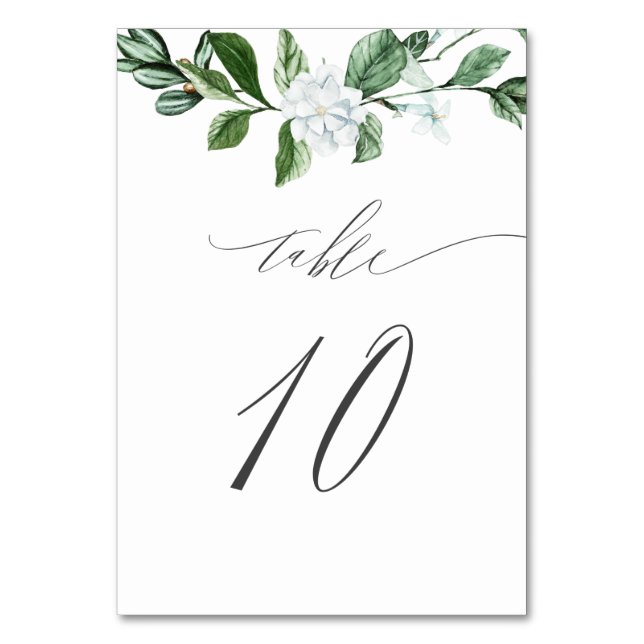 Tarjeta De Mesa Vegetación moderna Floral blanca no 10 Boda (Anverso)