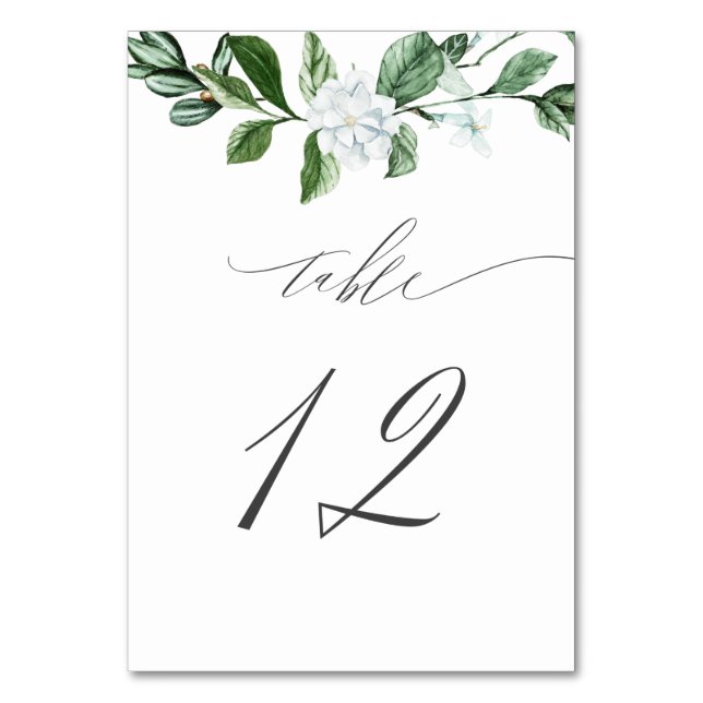 Tarjeta De Mesa Vegetación moderna Floral blanca no 12 Boda (Anverso)