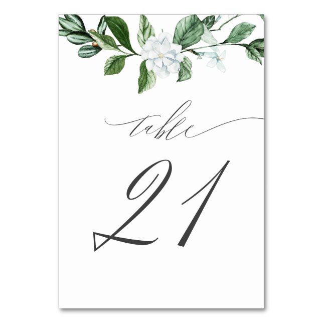 Tarjeta De Mesa Vegetación moderna Floral blanca no 21 Boda (Anverso)