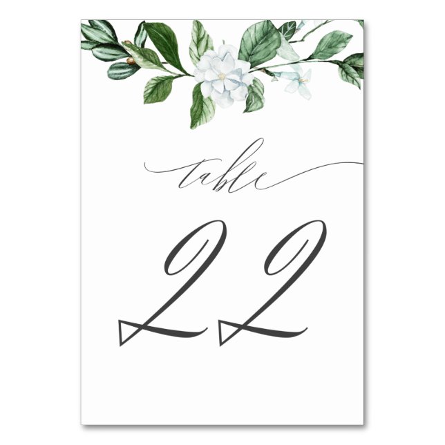 Tarjeta De Mesa Vegetación moderna Floral blanca no 22 Boda (Anverso)