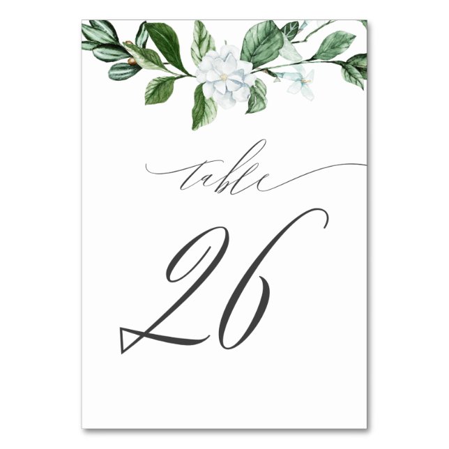 Tarjeta De Mesa Vegetación moderna Floral blanca no 26 Boda (Anverso)