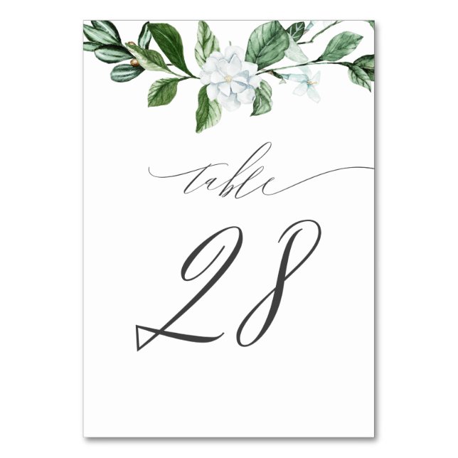 Tarjeta De Mesa Vegetación moderna Floral blanca no 28 Boda (Anverso)