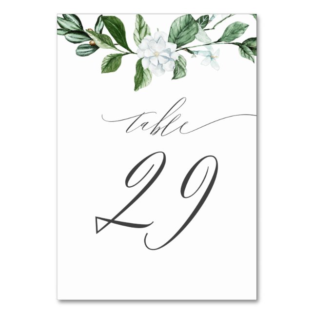 Tarjeta De Mesa Vegetación moderna Floral blanca no 29 Boda (Anverso)