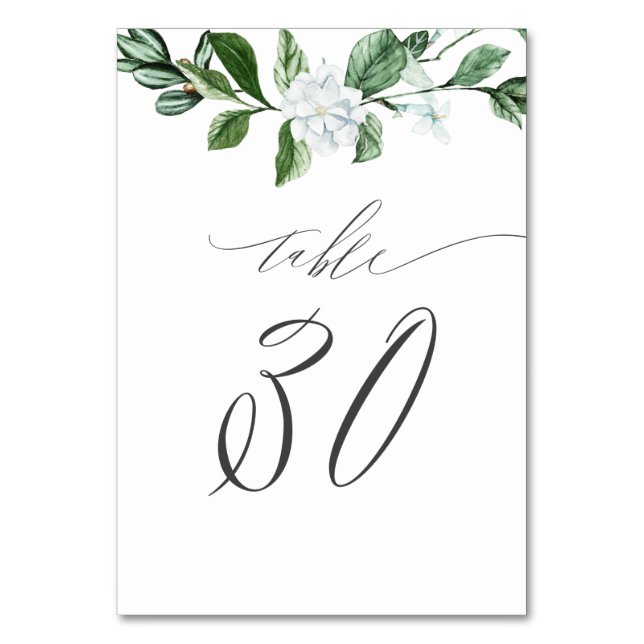 Tarjeta De Mesa Vegetación moderna Floral blanca no 30 Boda (Anverso)