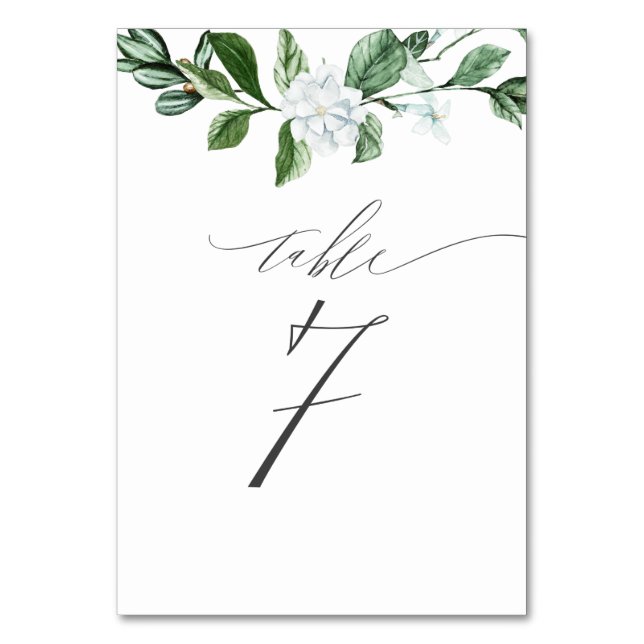 Tarjeta De Mesa Vegetación moderna Floral blanca no 7 Boda (Anverso)