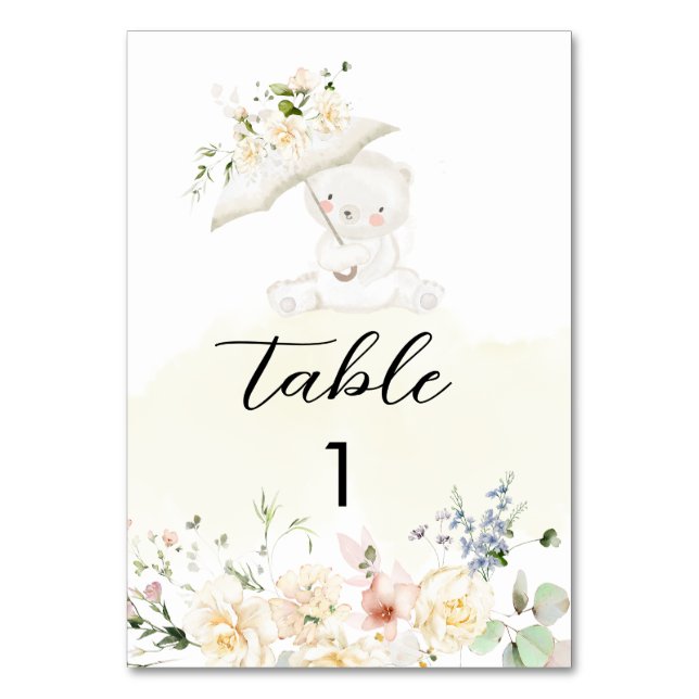 Tarjeta De Mesa Vegetación Oso Amarillo Floral Neutral Baby Shower (Anverso)