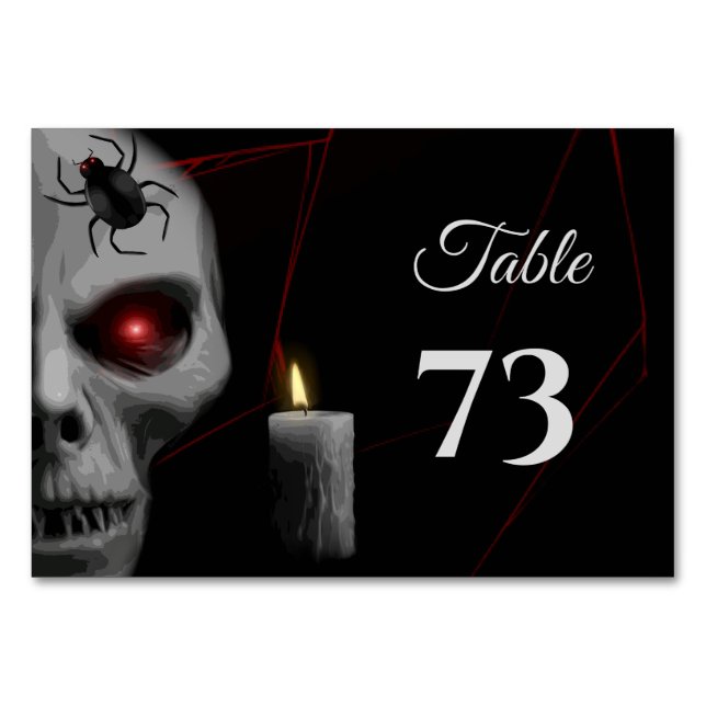 Tarjeta De Mesa Vela de araña de cráneo gótica - Halloween oscuro  (Anverso)