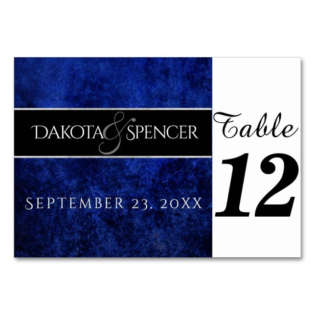 Tarjeta De Mesa Velvet azul de zafiro | Moody Jewel Tone Boda (Anverso)