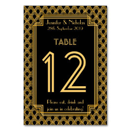 Tarjeta De Mesa Ventiladores Art Deco Vintage Patrón Boda Número d