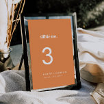 Tarjeta De Mesa Verano retro | Número de tabla Naranja<br><div class="desc">Este naranja de verano retro es perfecto para un boda colorido. El exclusivo diseño vintage moderno presenta una vibrante tipografía de cítricos audaces y una tipografía blanca con vibrantes vibraciones divertidas y divertidas. La tarjeta se imprime en la parte delantera y trasera (doble cara). Los elementos se imprimen exactamente como...</div>
