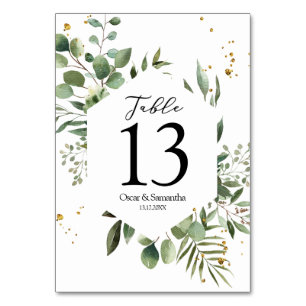 Tarjeta De Mesa Verde acuático moderno Eucalipto Marco verde