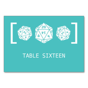 Tarjeta de mesa verde azulada D20 Boda de juegos d
