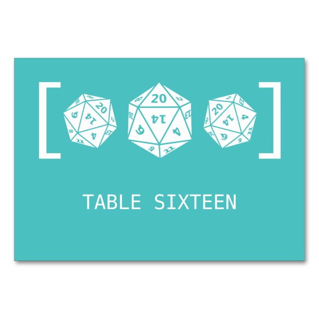 Tarjeta de mesa verde azulada D20 Boda de juegos d (Anverso)