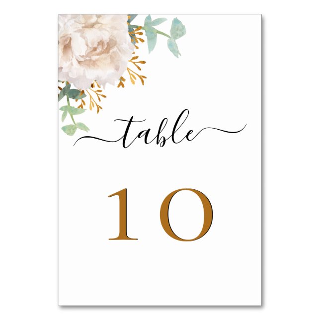 Tarjeta De Mesa verde eucalipto floral blanco boda (Anverso)