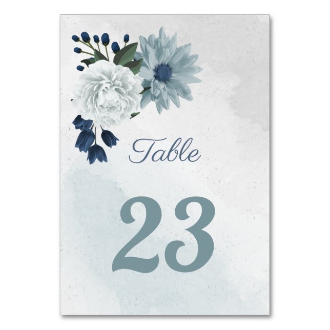 Tarjeta De Mesa verde floral azul y blanco romántico (Anverso)