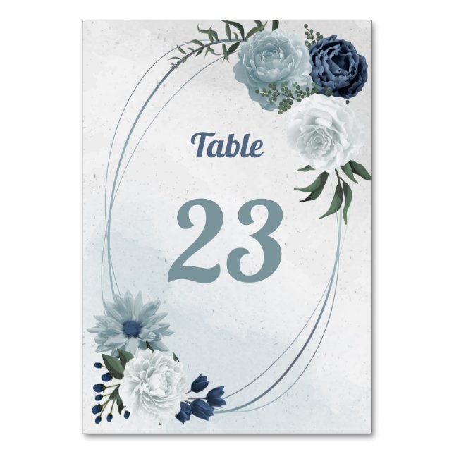 Tarjeta De Mesa verde floral azul y blanco romántico (Anverso)