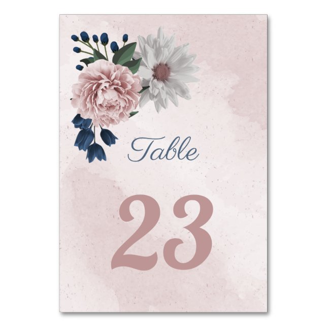 Tarjeta De Mesa verde floral azul y blanco romántico (Anverso)