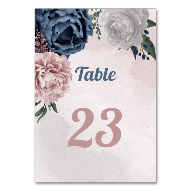 Tarjeta De Mesa verde floral azul y blanco romántico (Anverso)