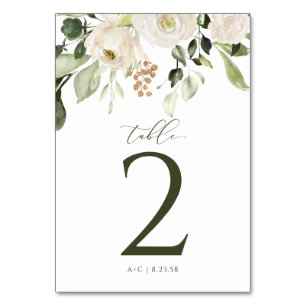 Tarjeta De Mesa Verde floral blanco boda Oro botánico