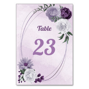 Tarjeta De Mesa Verde romántico morado y blanco floral